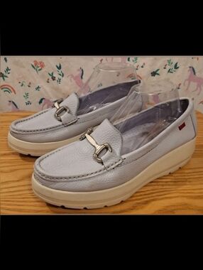 Marc Joseph Grey Purple Leather Orthotic Comfy Moccasin Wedge Loafer Shoe SZ 8